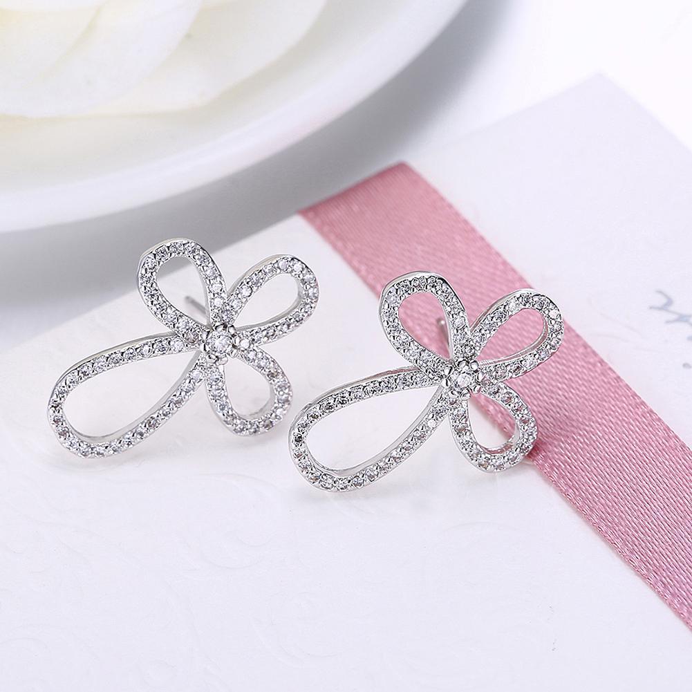 Swarovski Crystal Curved Cross Earrings Set in 18K White Gold