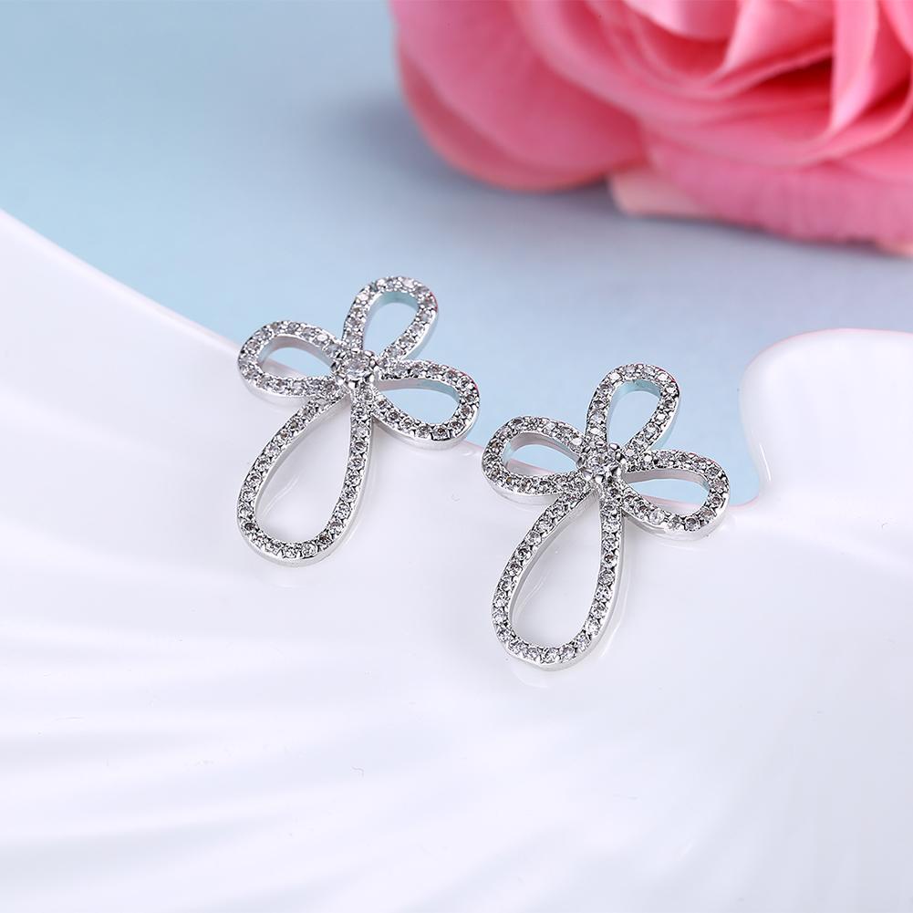 Swarovski Crystal Curved Cross Earrings Set in 18K White Gold | Silver Milo