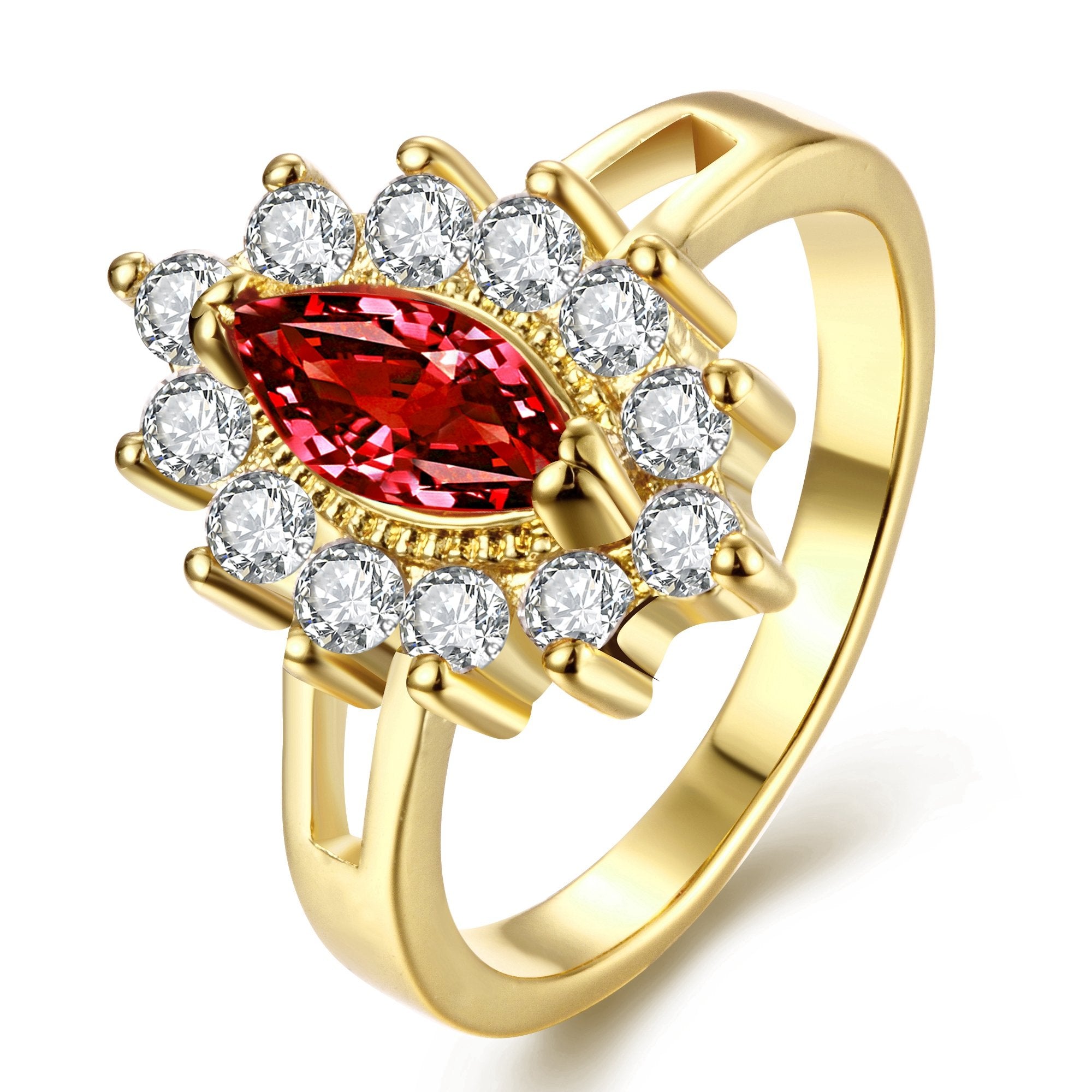 18K Gold Plated Arlette Red Cluster Starbust Ring made with  Crystals | Silver Milo