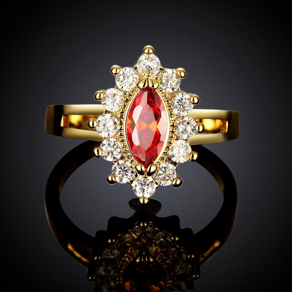 18K Gold Plated Arlette Red Cluster Starbust Ring made with  Crystals