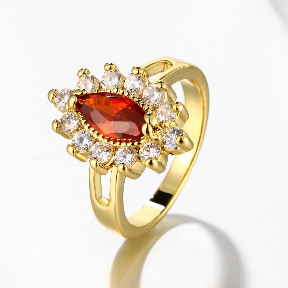 18K Gold Plated Arlette Red Cluster Starbust Ring made with  Crystals