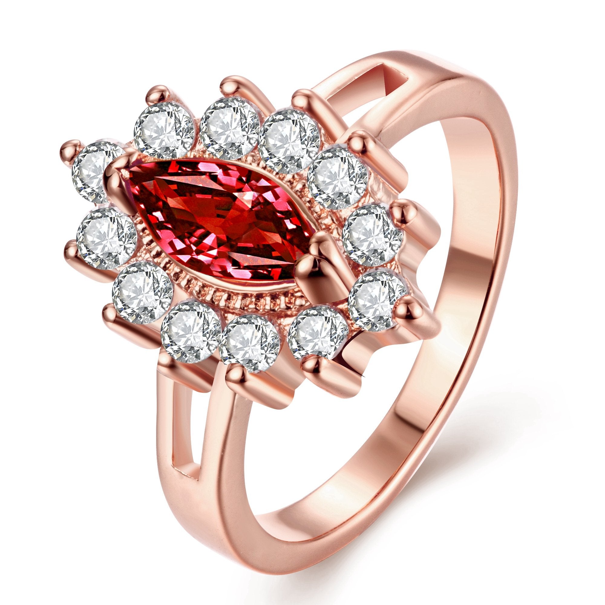 18K Rose Gold Plated Arlette Red Cluster Starbust Ring made with | Silver Milo