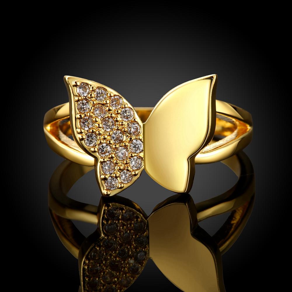 18K Gold Plated Half Pave Butterfly Ring made with  Crystals