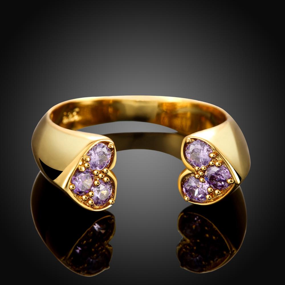 18K Gold Plated Pink Hearts Together Ring made with  Crystals