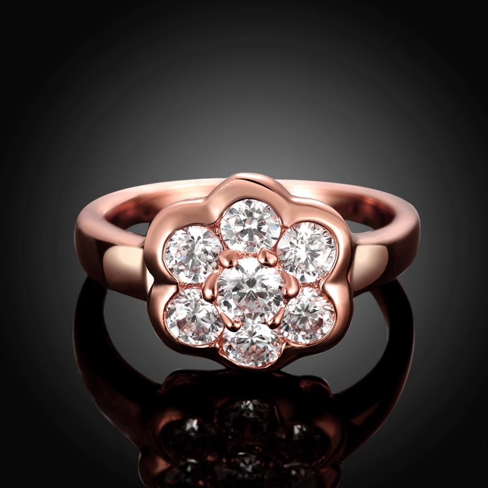 18K Rose Gold Plated Lynnette Pave Flower Ring made with  Crystals