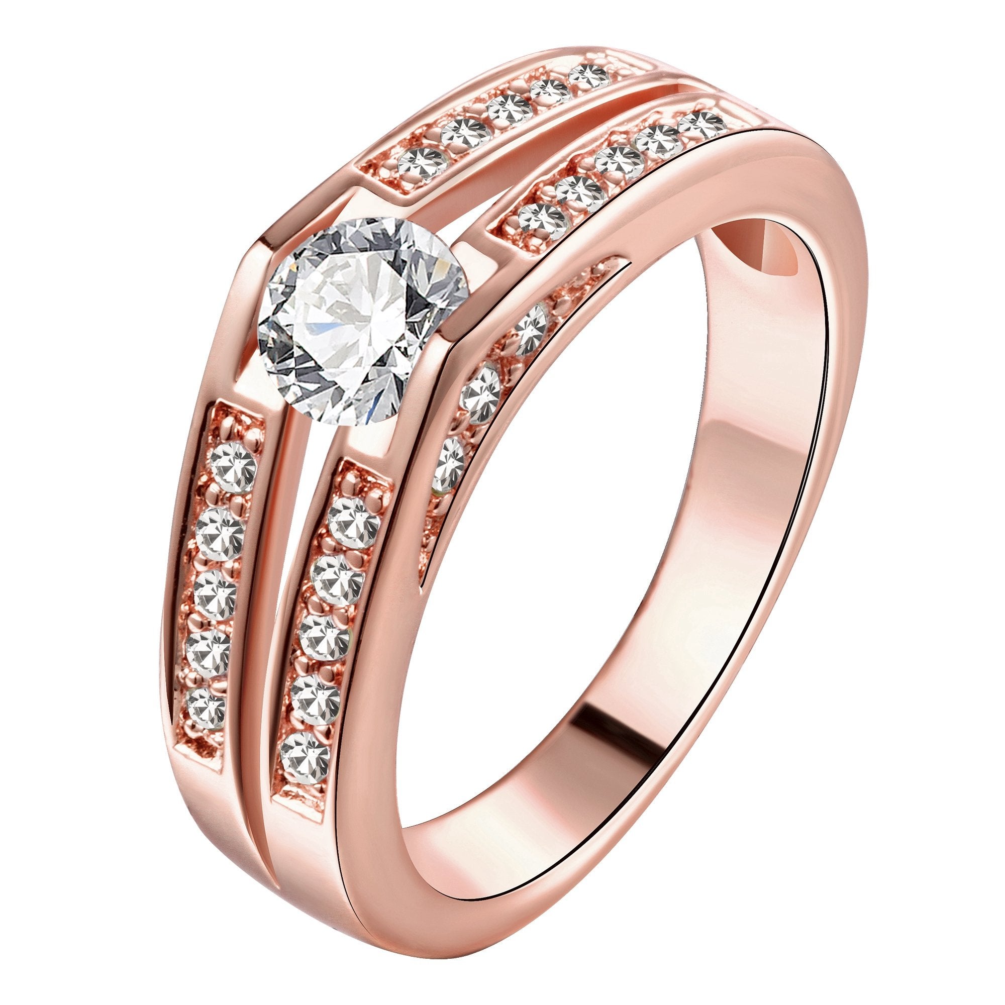 18K Rose Gold Plated Valerie Double Row Pave Ring made with  Crystals | Silver Milo