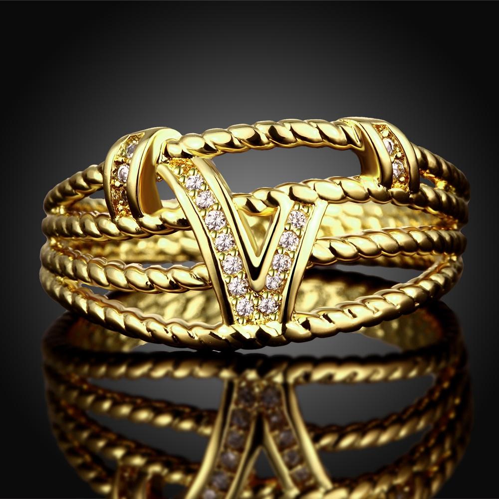 18K Gold Plated Grace 'V' Pave Ring made with  Crystals