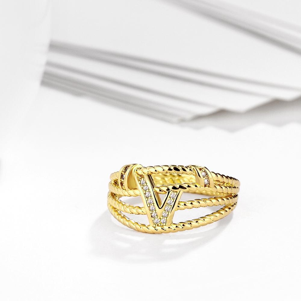 18K Gold Plated Grace 'V' Pave Ring made with  Crystals