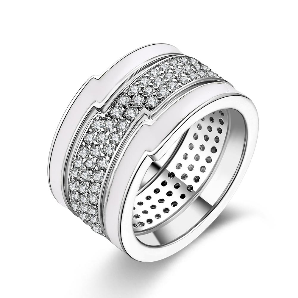 18K White Gold Plated Luciana Stacked Pave Ring made with  Crystals