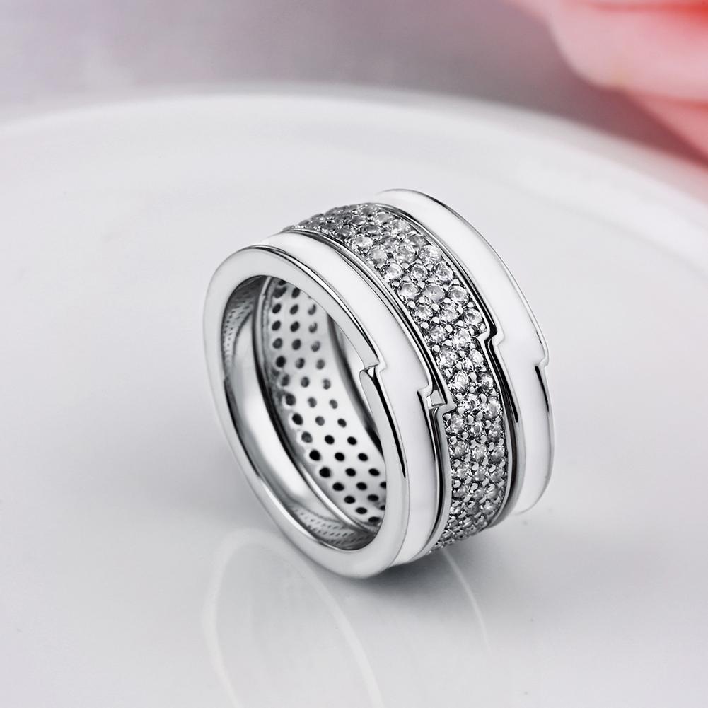 18K White Gold Plated Luciana Stacked Pave Ring made with  Crystals