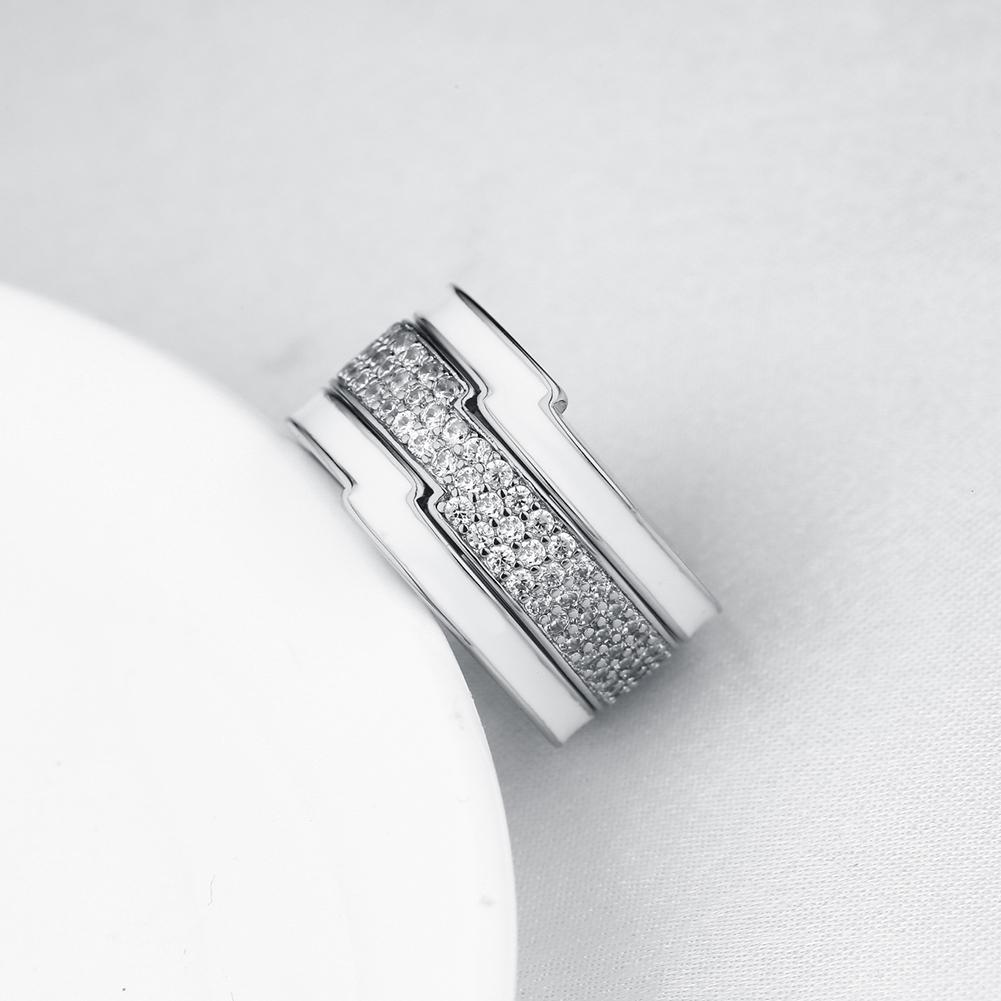 18K White Gold Plated Luciana Stacked Pave Ring made with  Crystals