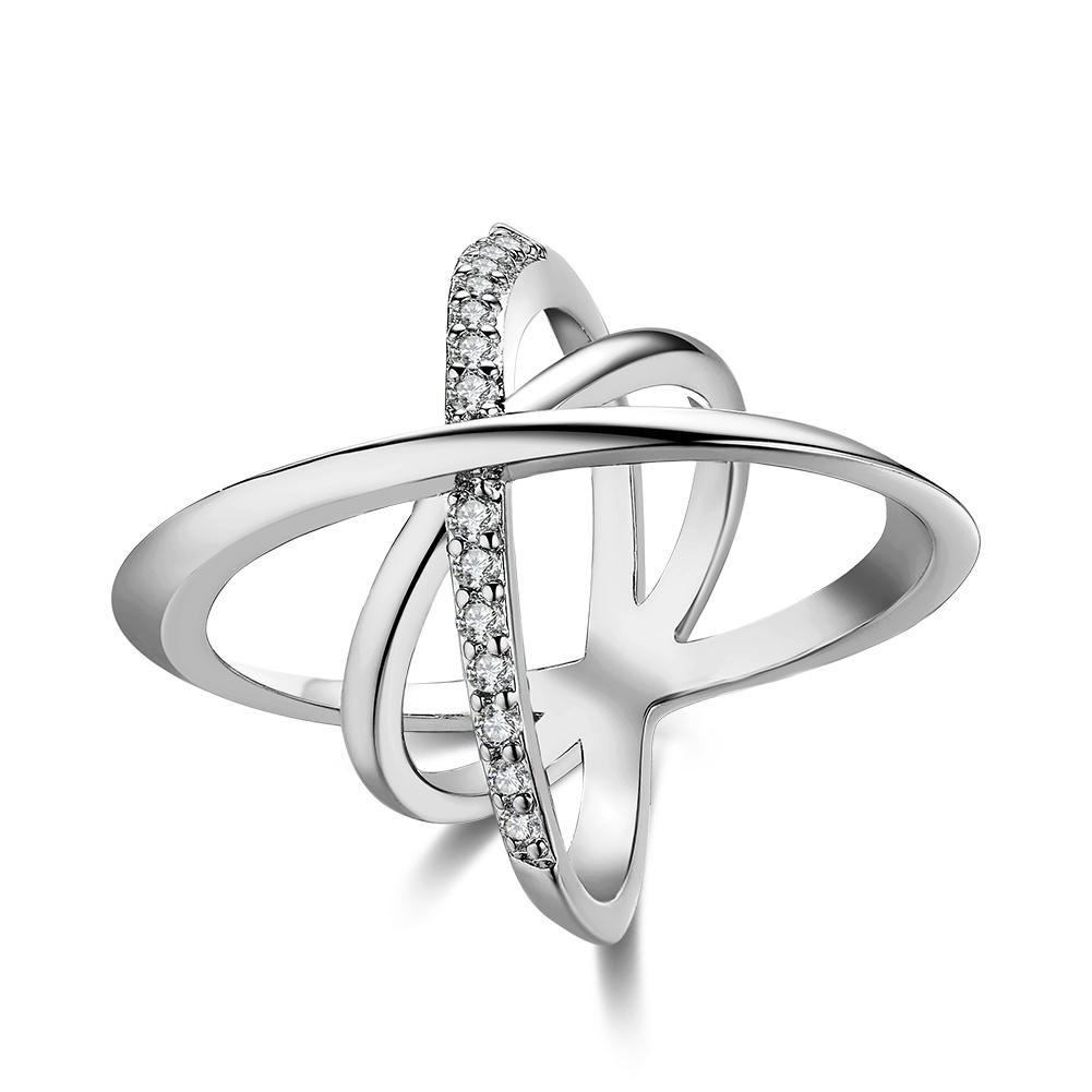 18K White Gold Plated Valeria CrissCross Pave Ring made with  Crystals | Silver Milo