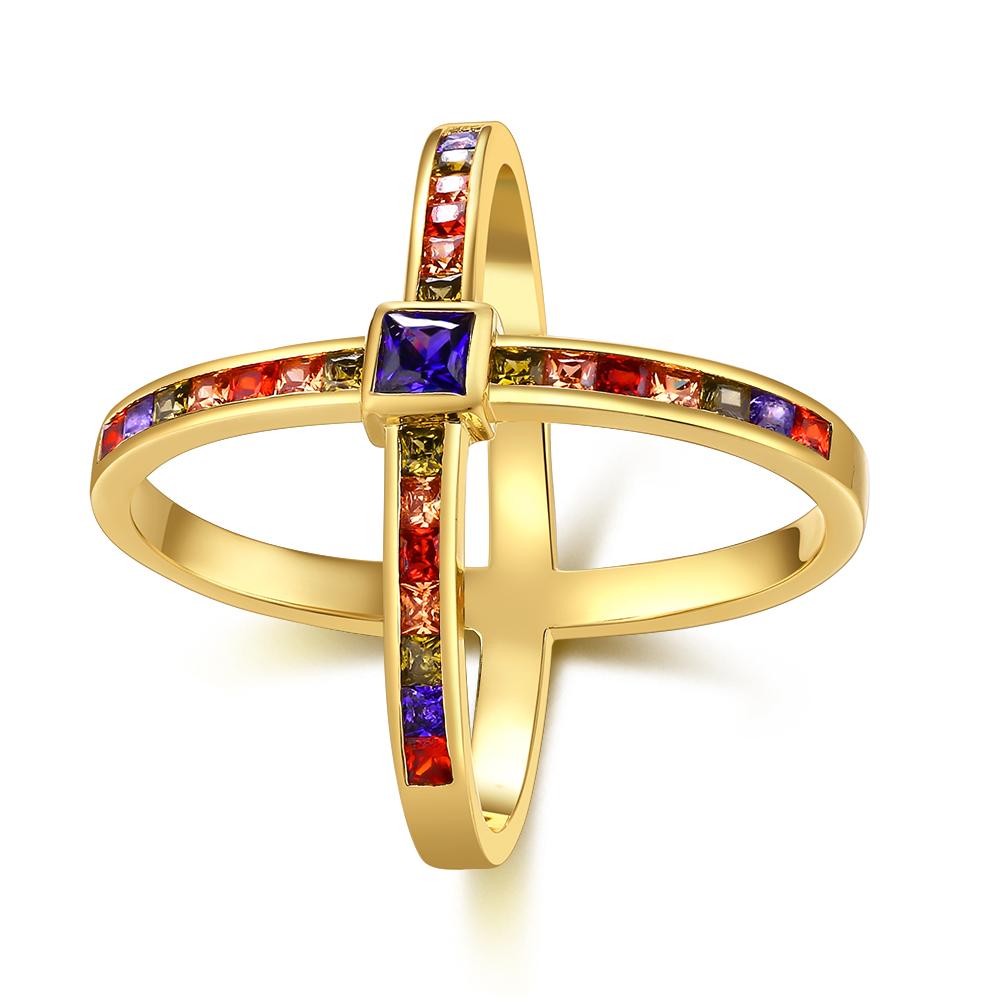 18K Gold Plated Multi-Color 'X' Ring made with  Crystals | Silver Milo