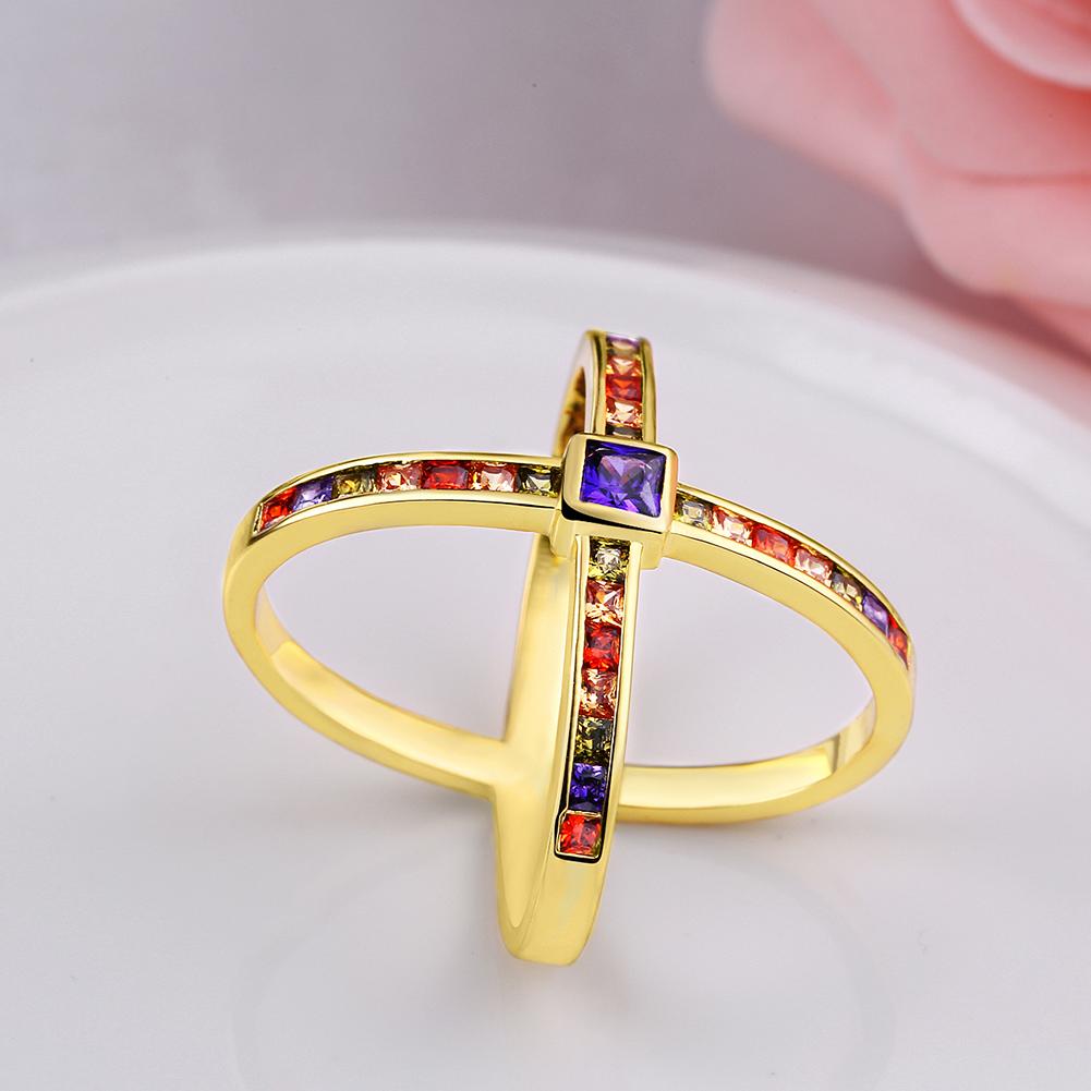 18K Gold Plated Multi-Color 'X' Ring made with  Crystals