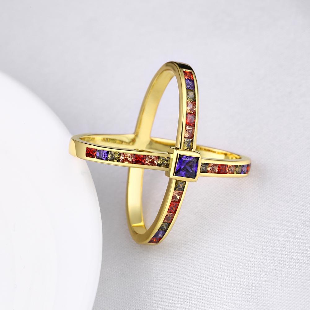 18K Gold Plated Multi-Color 'X' Ring made with  Crystals