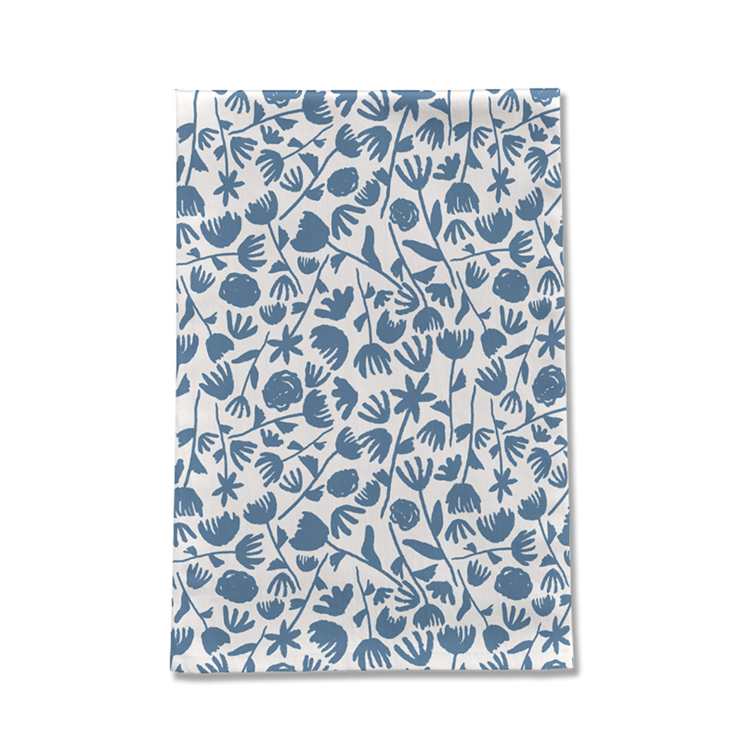 Light Blue Ink Floral Tea Towel