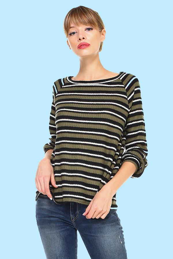 Multi Stripe Long Sleeve Pull On Top