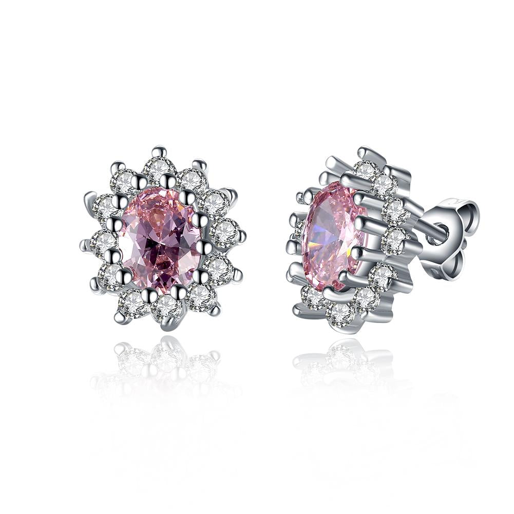 Pink Topaz Kate Middleton Inspired Stud Earring in 18K White Gold