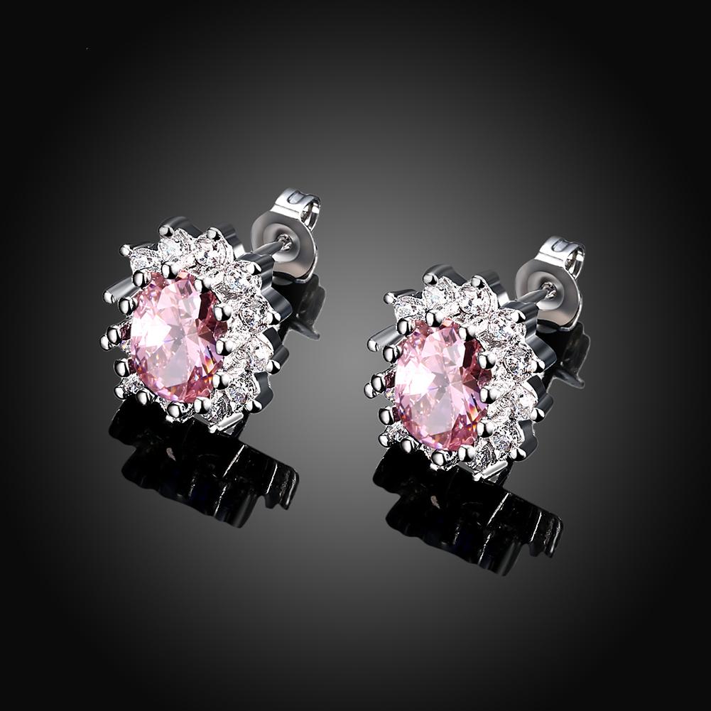 Pink Topaz Kate Middleton Inspired Stud Earring in 18K White Gold