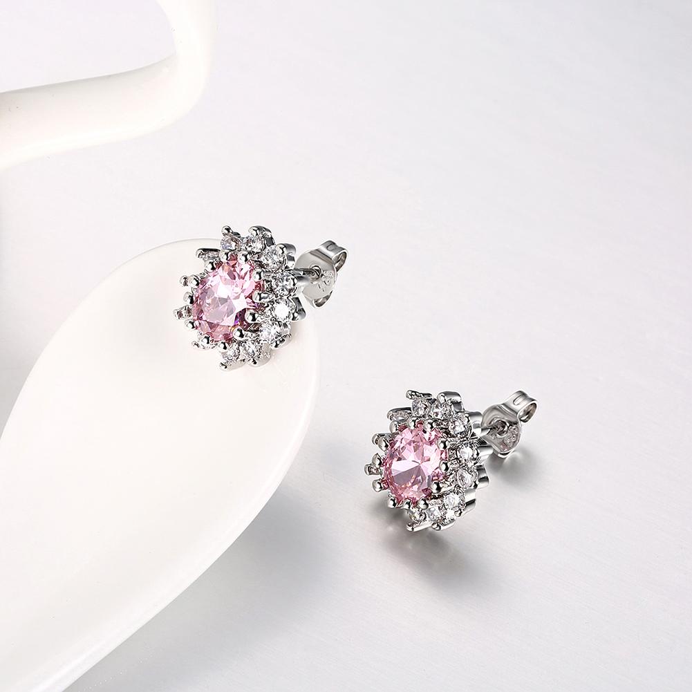 Pink Topaz Kate Middleton Inspired Stud Earring in 18K White Gold