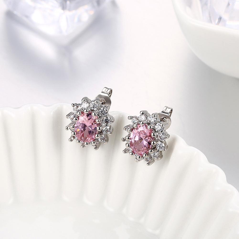 Pink Topaz Kate Middleton Inspired Stud Earring in 18K White Gold