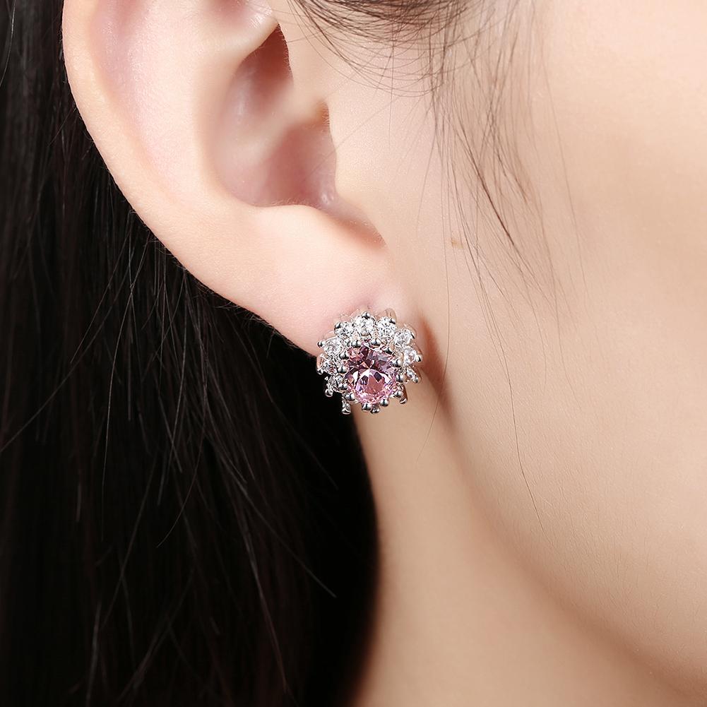 Pink Topaz Kate Middleton Inspired Stud Earring in 18K White Gold | Silver Milo