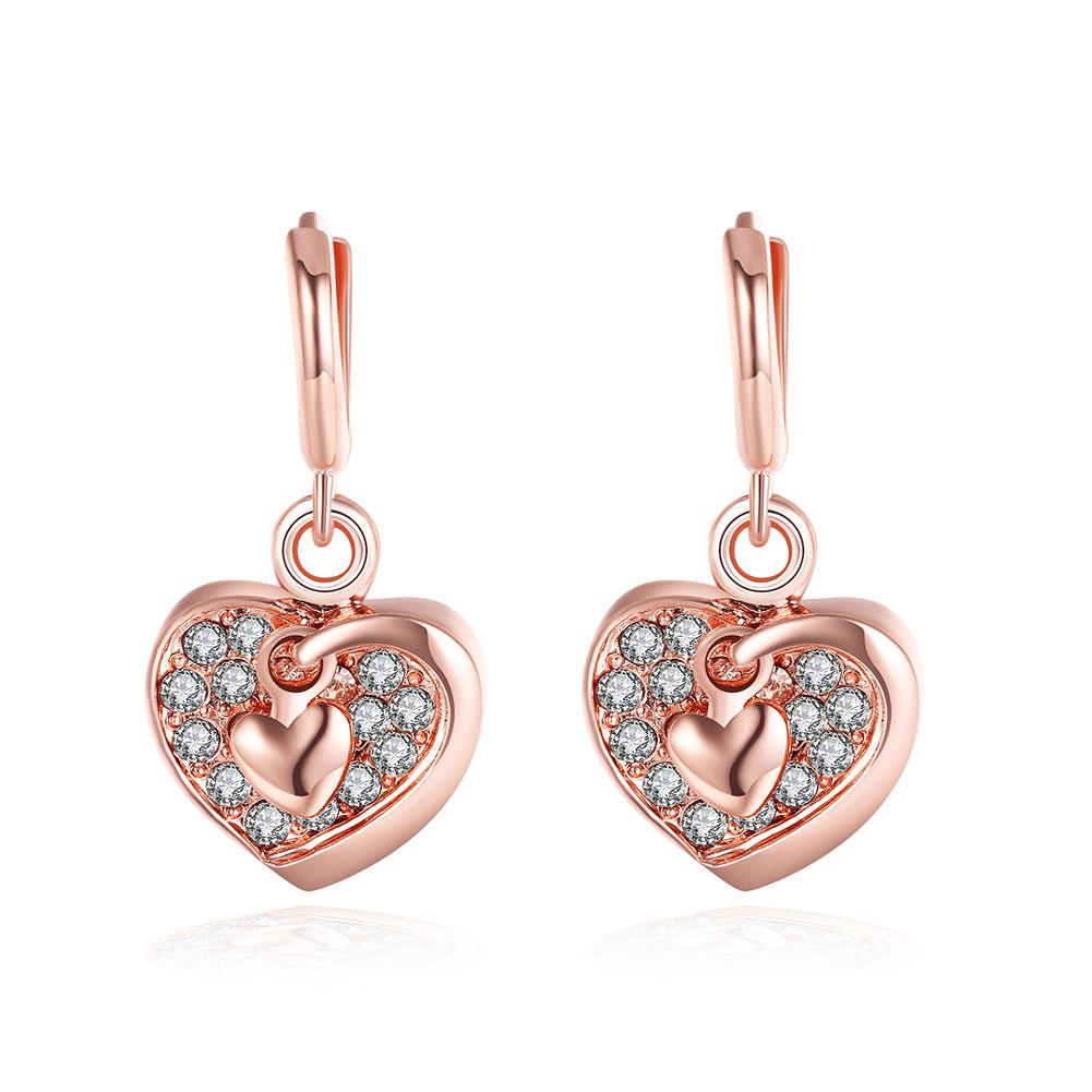 Heart Drop Earring in 18K Rose Gold Plated