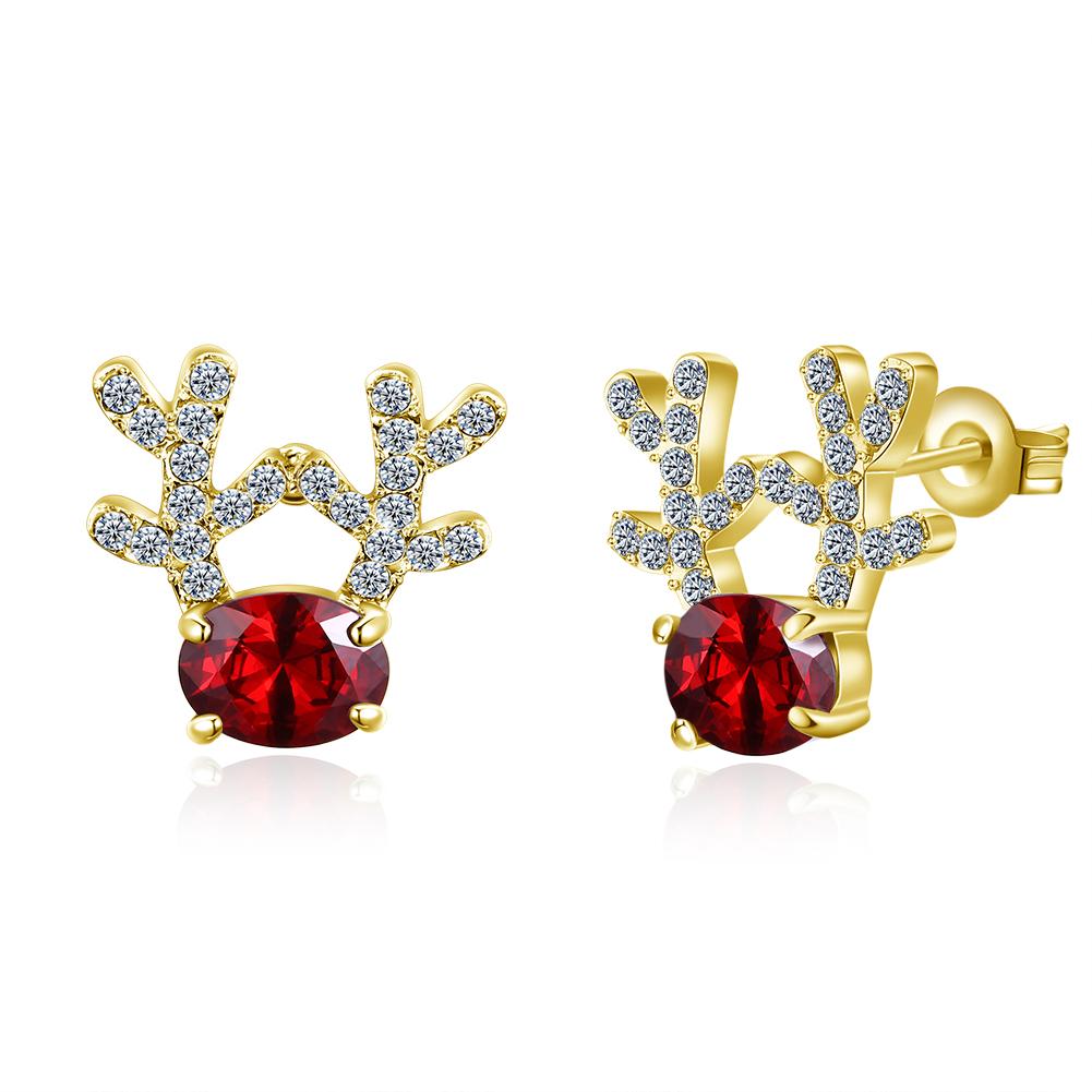 Pave Antlers Stud Earring in 18K Gold Plated Christmas Inspired | Silver Milo