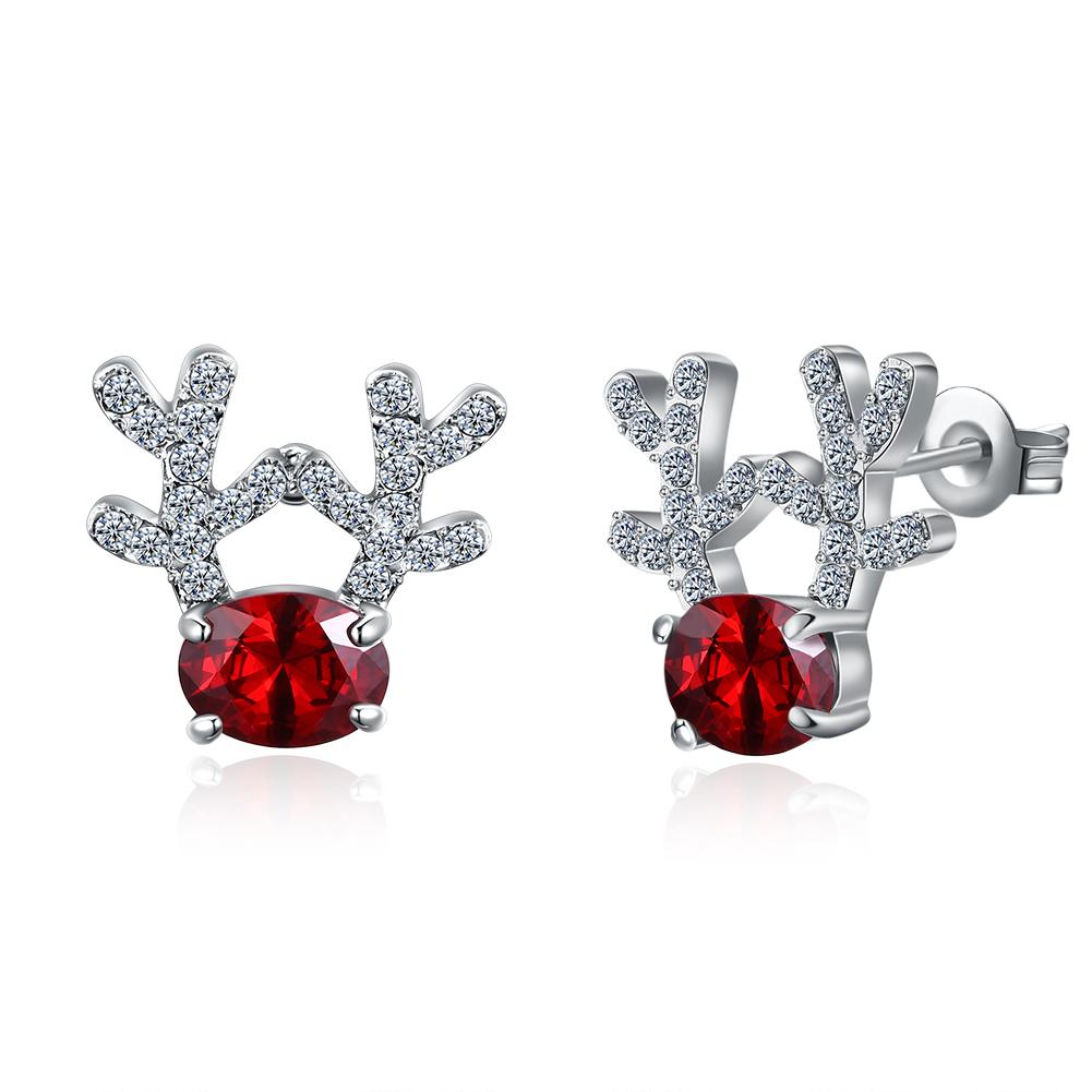 Pave Antlers Stud Earring in 18K White Gold Plated Christmas Inspired