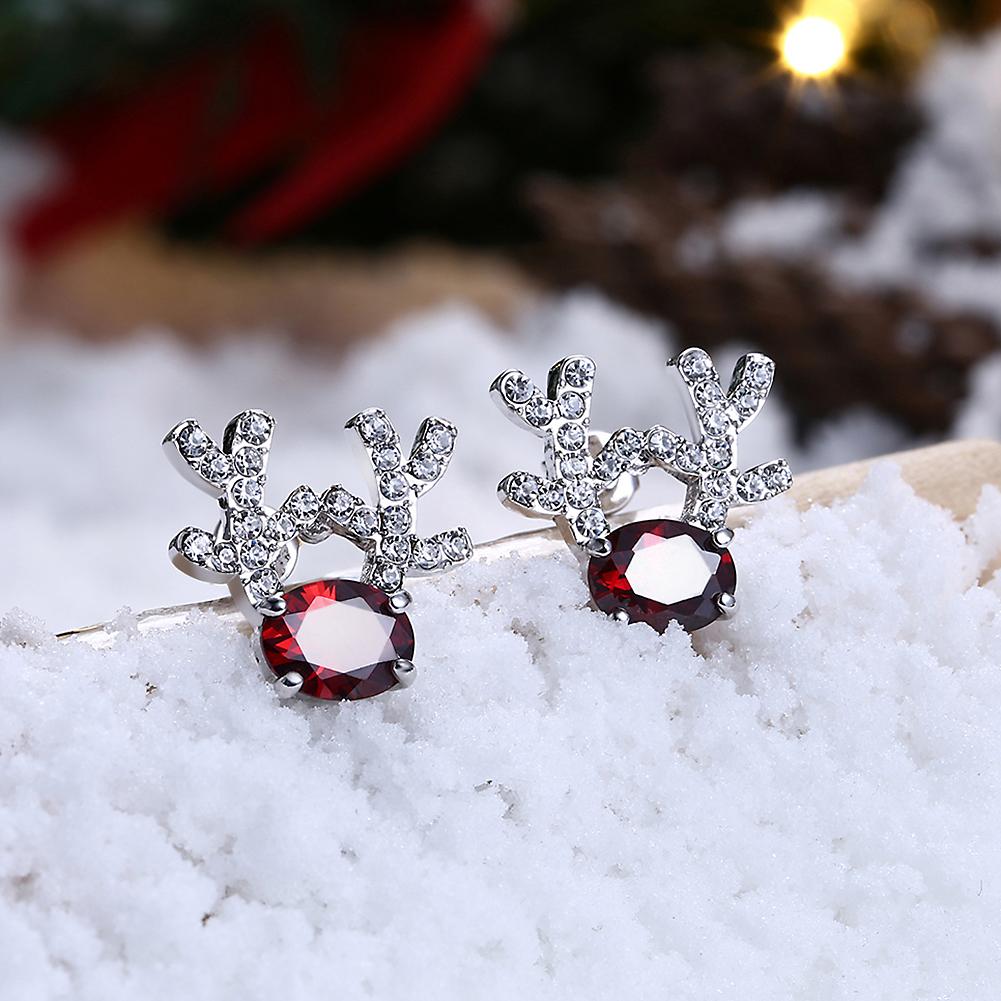 Pave Antlers Stud Earring in 18K White Gold Plated Christmas Inspired