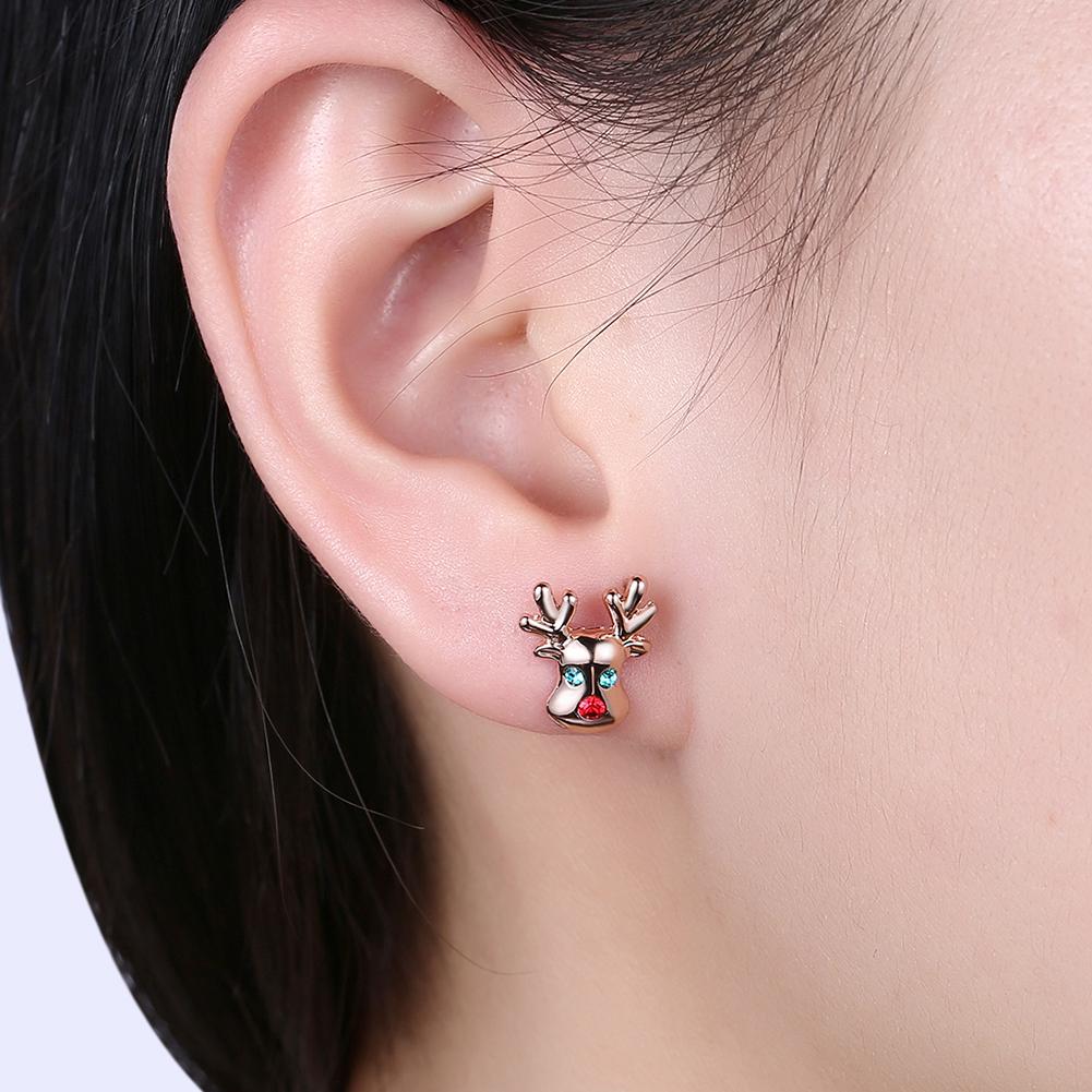 Reindeer Stud Earring in 18K Rose Gold Plated Christmas Inspired | Silver Milo