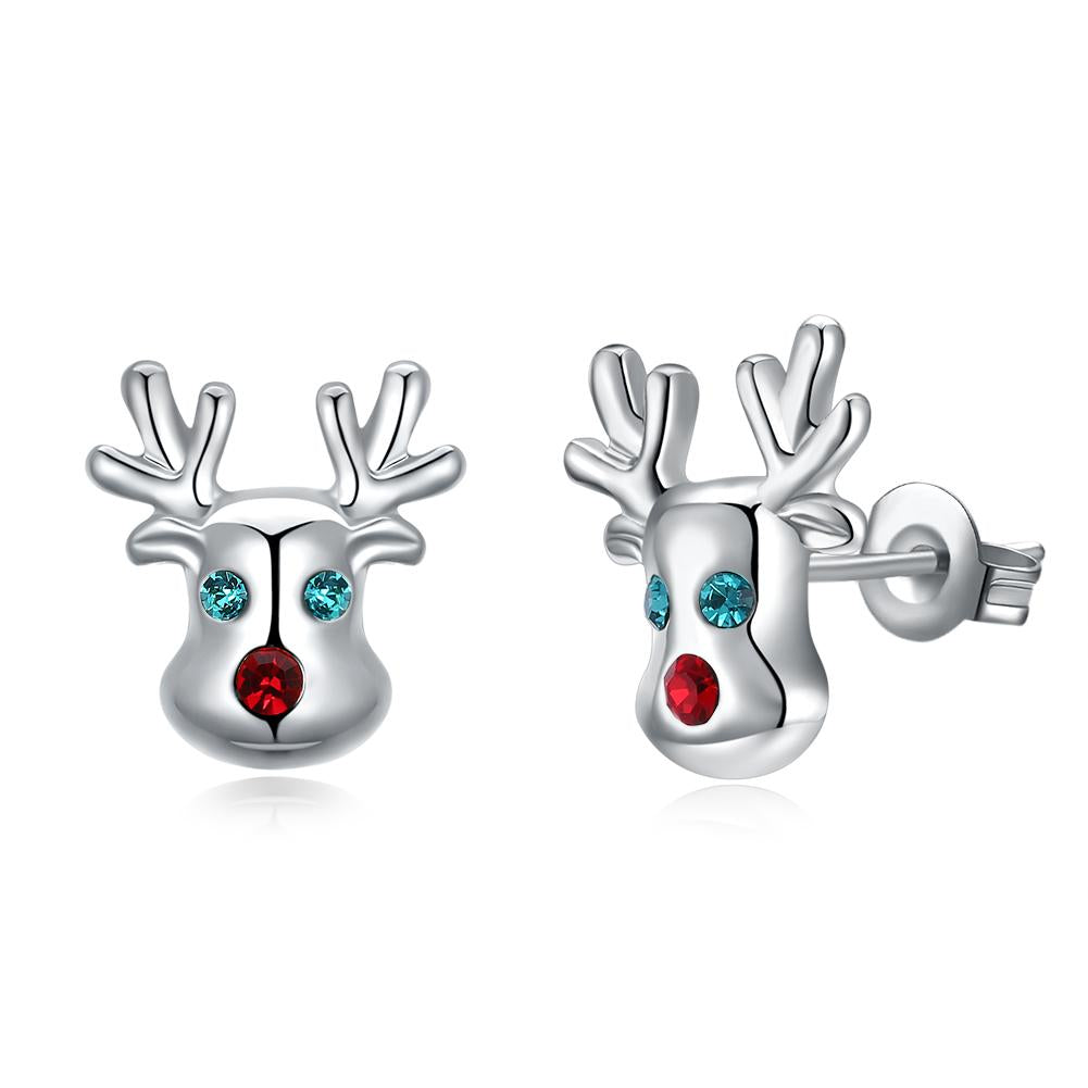 Reindeer Stud Earring in 18K White Gold Plated Christmas Inspired