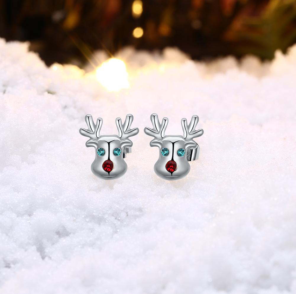 Reindeer Stud Earring in 18K White Gold Plated Christmas Inspired