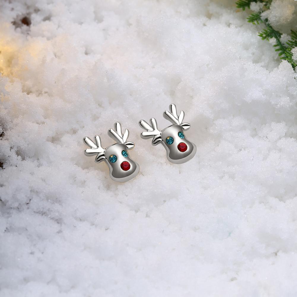 Reindeer Stud Earring in 18K White Gold Plated Christmas Inspired