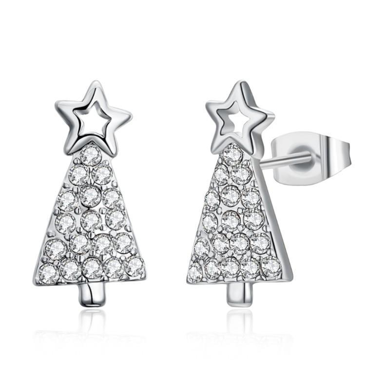 Crystal Filled Christmas Tree Stud Earrings | Silver Milo