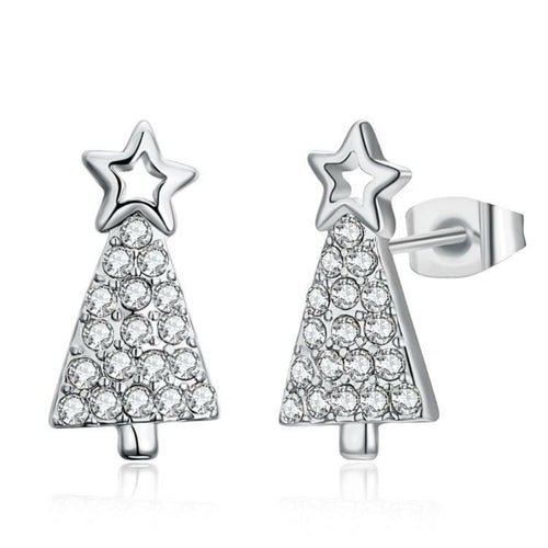 Crystal Filled Christmas Tree Stud Earrings