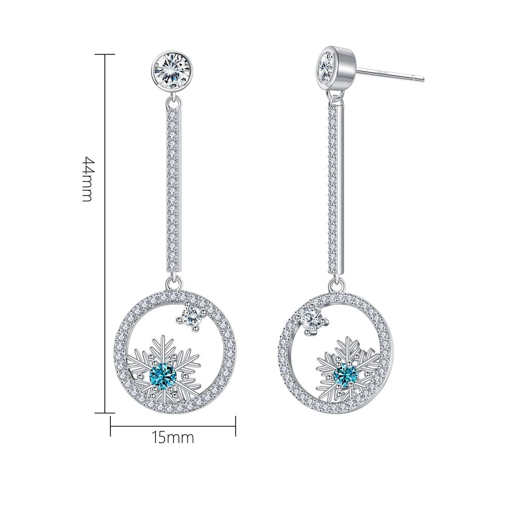 Frozen Inspired Snowflake Drop Earring in 18K White Gold Plated