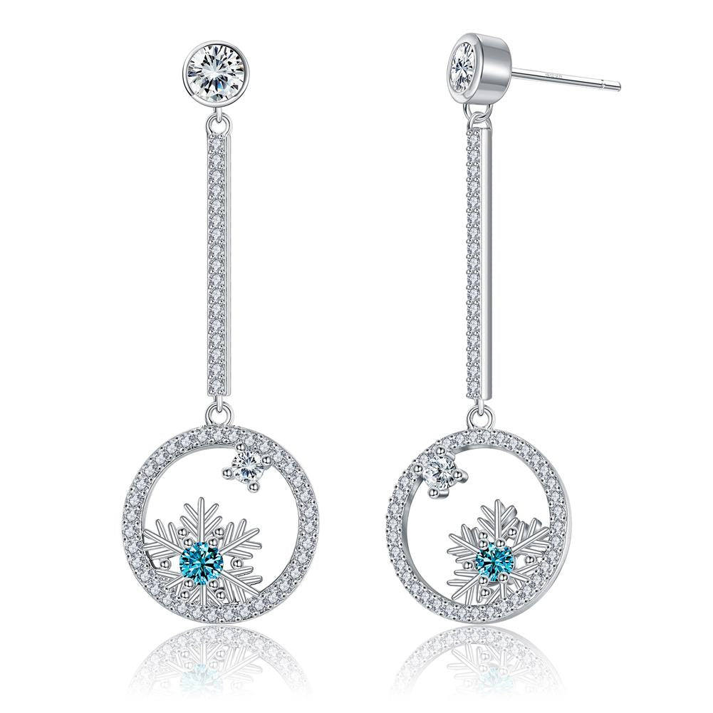 Frozen Inspired Snowflake Drop Earring in 18K White Gold Plated | Silver Milo