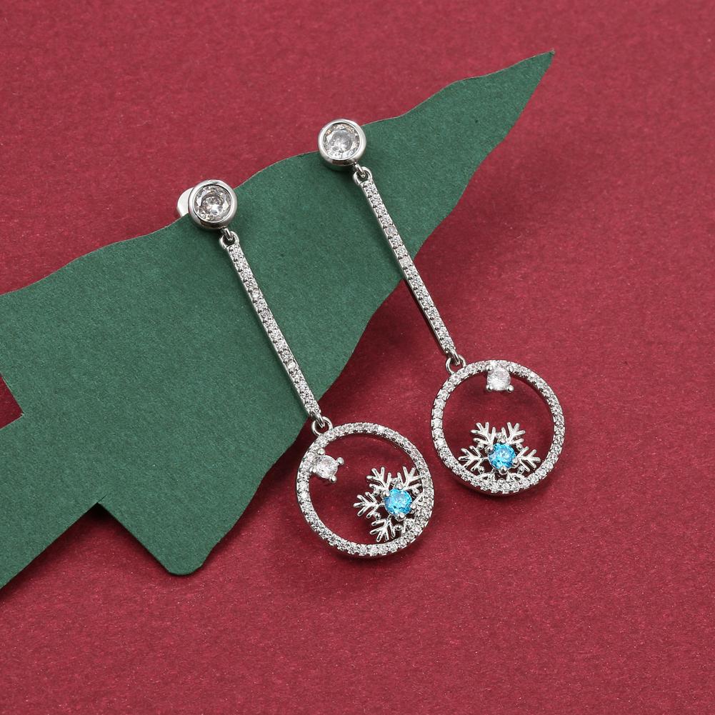 Frozen Inspired Snowflake Drop Earring in 18K White Gold Plated