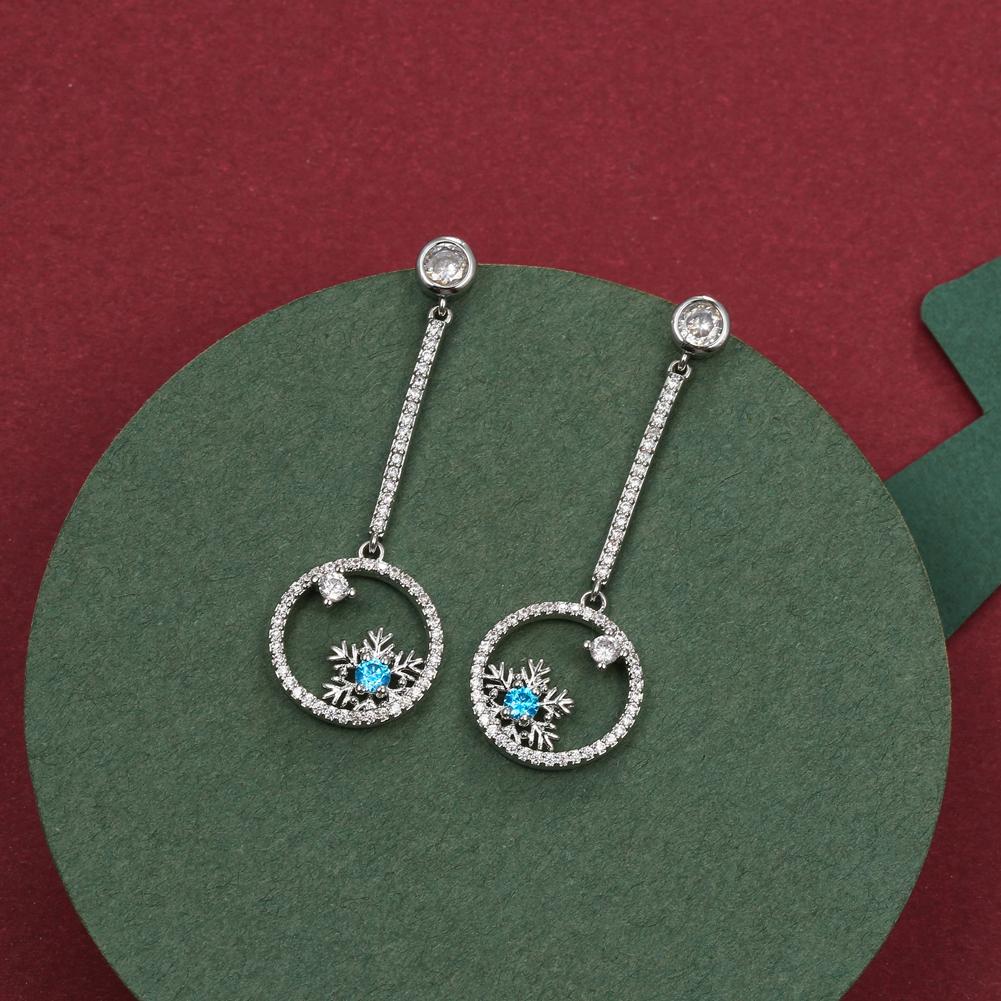 Frozen Inspired Snowflake Drop Earring in 18K White Gold Plated