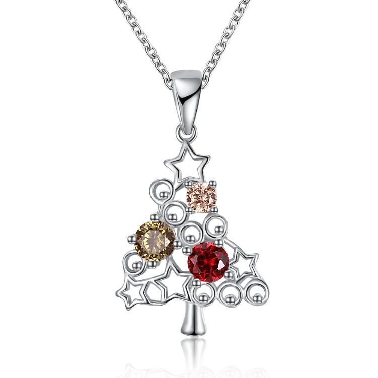 Swirls of Christmas Tree Necklace in 18K White Gold Plated