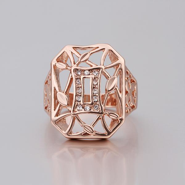 14K Rose Gold Plating White  Laser Cut- Matrix Square Ring