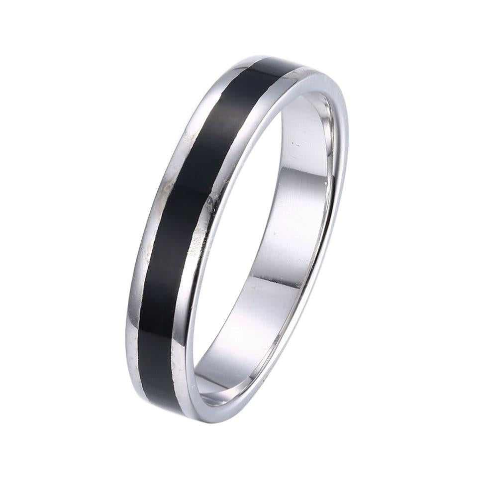 Thick Mid-Cut Black Enamel Silver Plating Band Ring | Silver Milo