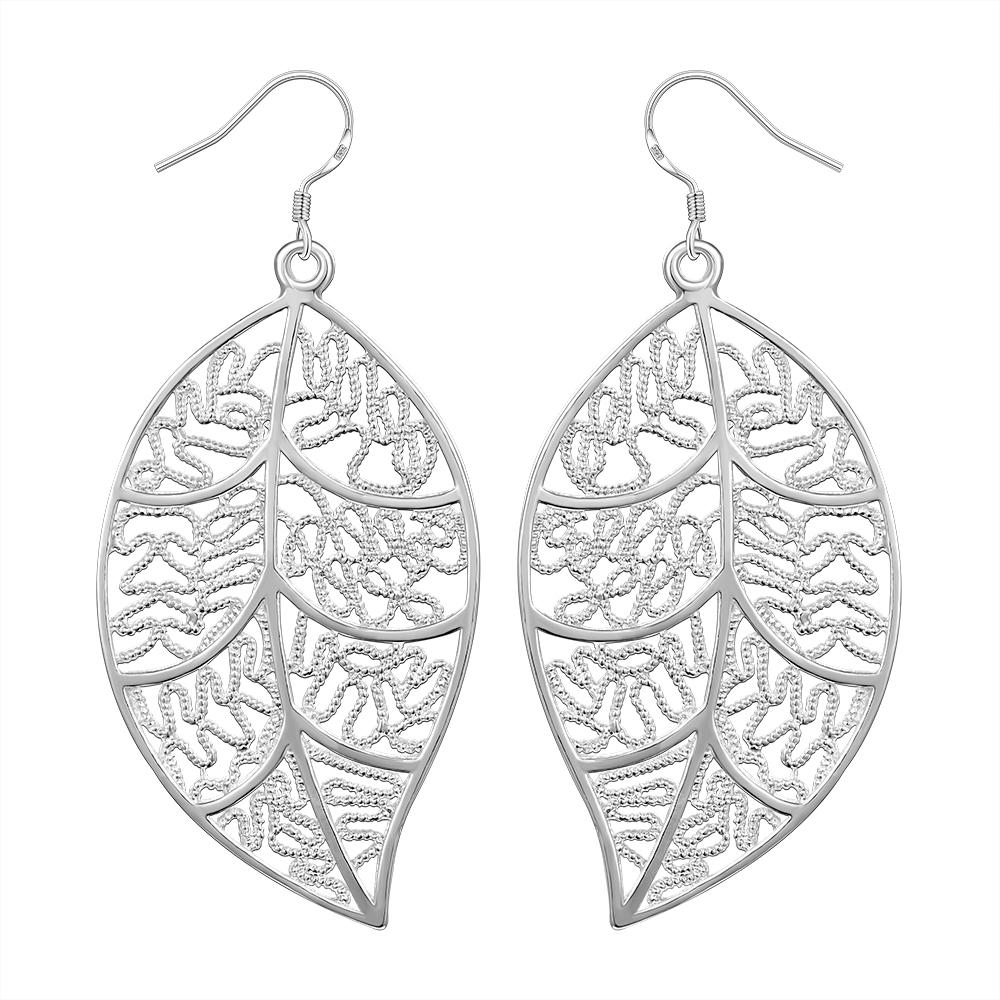 Leaf Laser Cut Filigree Drop Earring in 18K White Gold Plated | Silver Milo