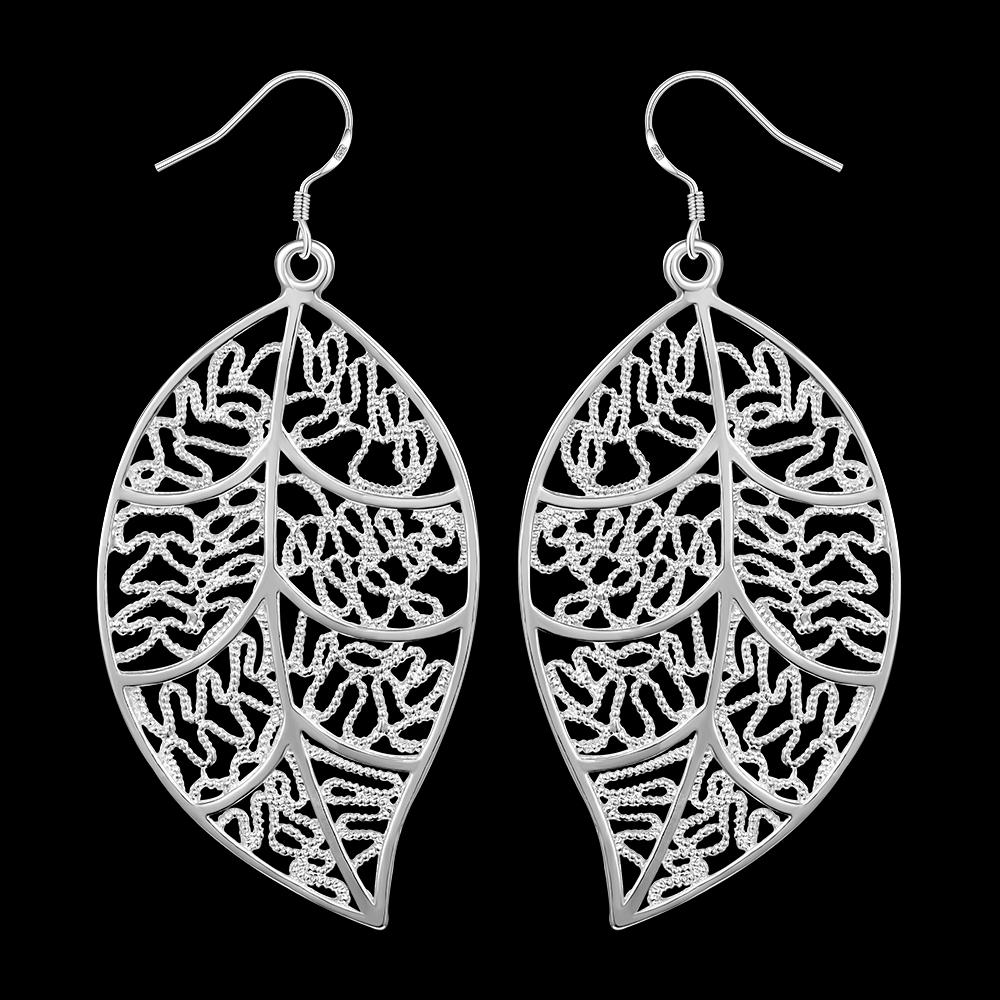 Leaf Laser Cut Filigree Drop Earring in 18K White Gold Plated