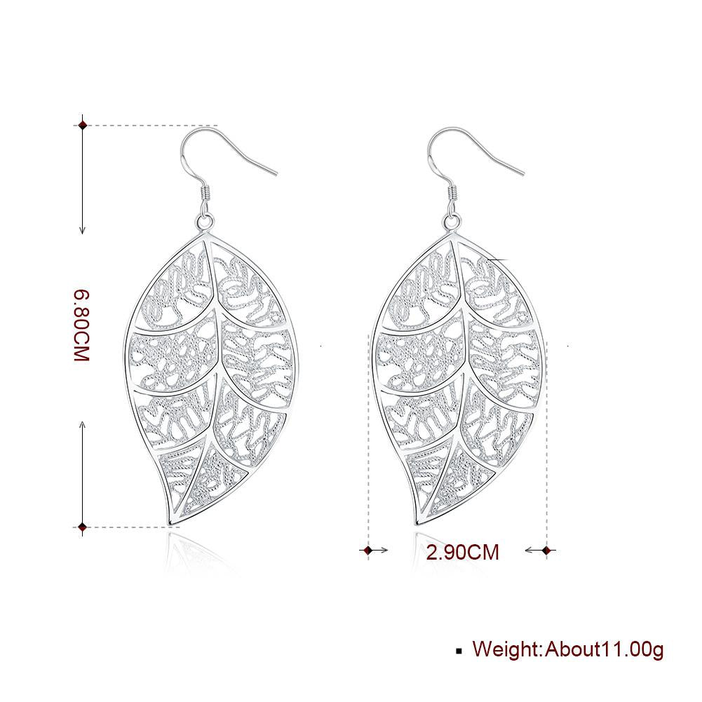 Leaf Laser Cut Filigree Drop Earring in 18K White Gold Plated