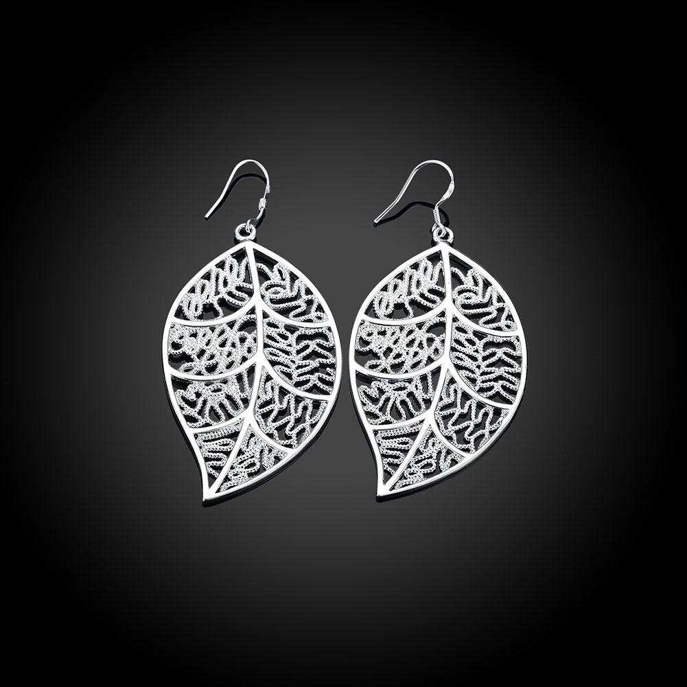 Leaf Laser Cut Filigree Drop Earring in 18K White Gold Plated