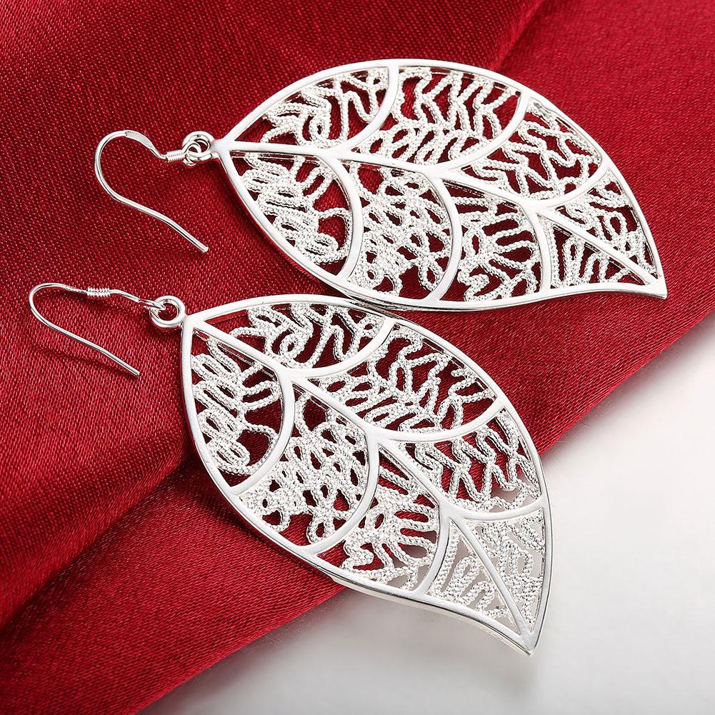 Leaf Laser Cut Filigree Drop Earring in 18K White Gold Plated