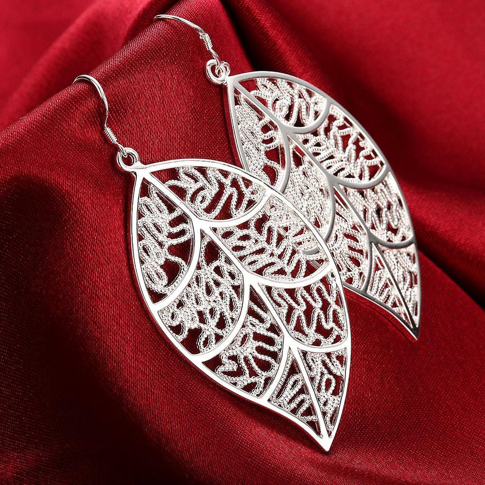 Leaf Laser Cut Filigree Drop Earring in 18K White Gold Plated