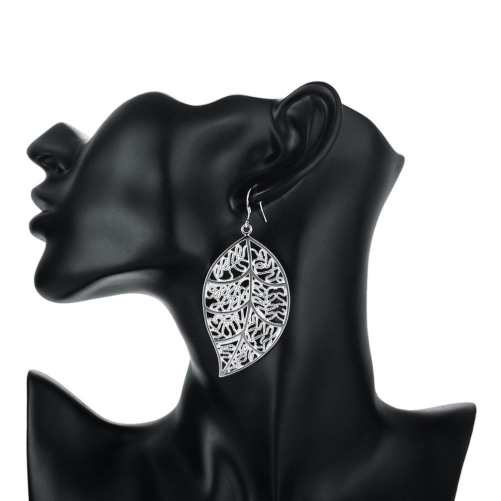 Leaf Laser Cut Filigree Drop Earring in 18K White Gold Plated